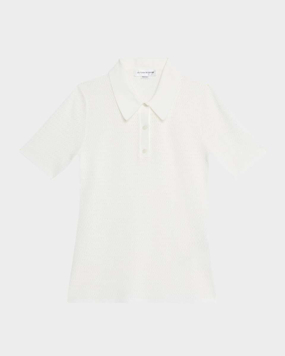 Pointelle Chevron Knit Polo Top